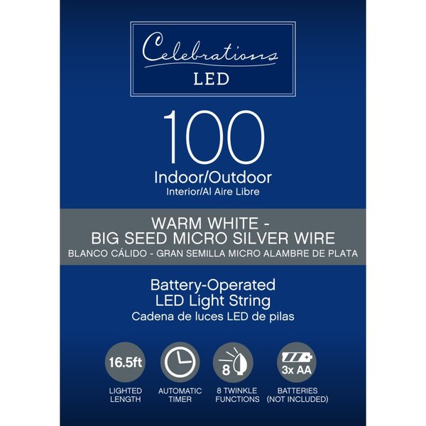 Celebrations LED Micro Dot/Fairy Clear/Warm White 100 ct String Christmas Lights 16.5 ft. MICB-SLV100WW2A